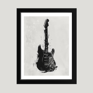 Artistic Electric Guitar Canvas Wall Art | Music Lover Gift | Guitar Silhouette Print | Rock and Roll Home Decor | Music Room Art Print