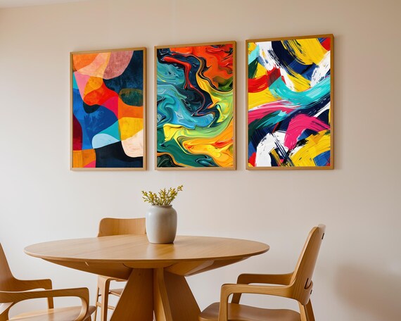 Conceptual Fauvist Wall Art Print Set of 3, Bold Colorful Abstract Poster, Modern Expressionist Home Decor, Contemporary Art Print