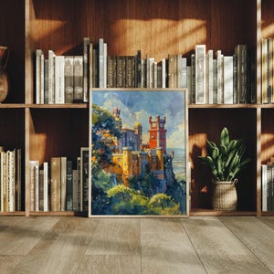 ""Pena Palace"" Aquarell Gemälde: Burg Sintra Portugal Kunstdruck." Bild 3