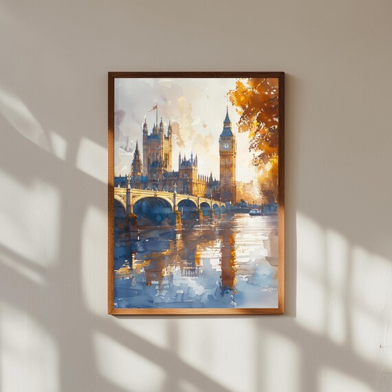 Watercolor Painting of the Palace of Westminster London | Big Ben & Parliament Wall Art Print | British Landmark Poster