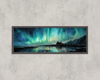 Aurora Borealis Watercolor Print: Ethereal Northern Lights Landscape