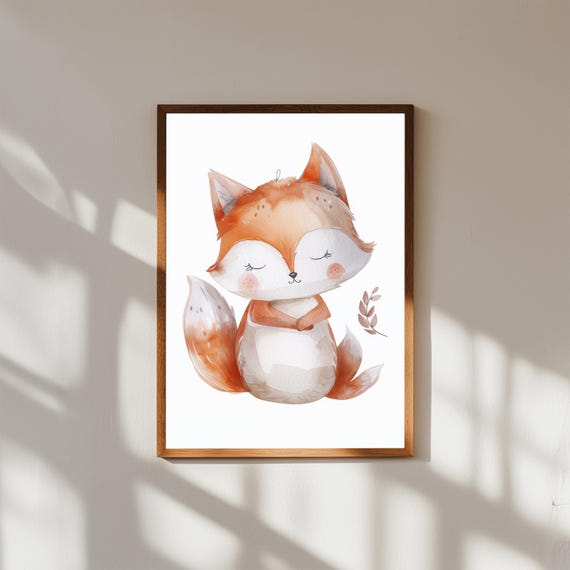 Cute Baby Fox Watercolor Wall Art | Woodland Nursery Animal Print | Forest Baby Room Decor | Gender Neutral Baby Shower Gift