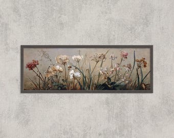 Vintage bloemenkunst aan de muur, botanische bloemschilderij, antiek natuurdecor