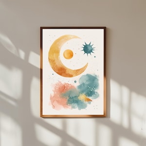 Sun and Moon Nursery Print: Celestial Boho Baby Room Decor