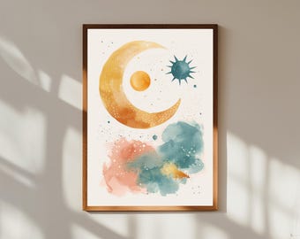 Sun and Moon Nursery Print: Celestial Boho Baby Room Decor