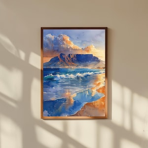 Table Mountain Watercolor Print: Cape Town Landscape Art