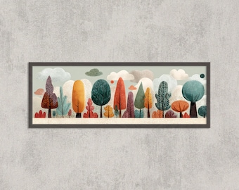 Whimsical Forest Art Print: Abstract Woodland, Boho Nursery Decor