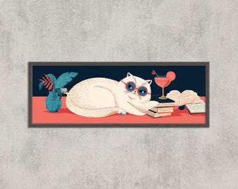 Cat Art Print | Retro Pop Illustration with Cocktail