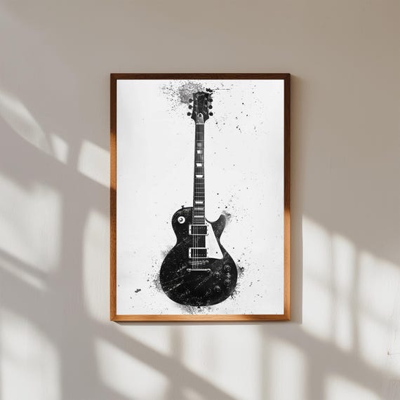 Artistic Electric Guitar Canvas Wall Art | Music Lover Gift | Guitar Silhouette Print | Rock and Roll Home Decor | Music Room Art Print