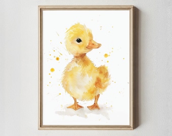 Baby Duck Watercolor Print: Yellow Duckling Nursery Decor