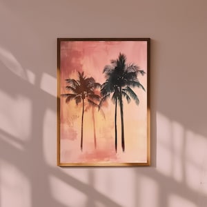 Palm Tree Sunset Print: Coastal Beach House Decor
