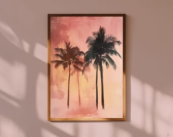 Palm Tree Sunset Print: Coastal Beach House Decor