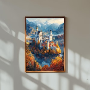 Neuschwanstein Castle Watercolor Print: Bavarian Alps Fairytale Art