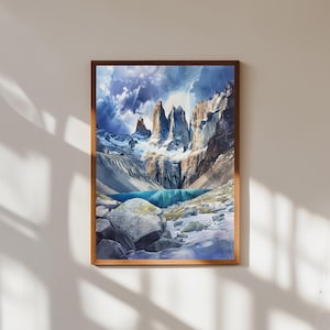 Torres del Paine Patagonia Print: Mountain Lake Landscape Art