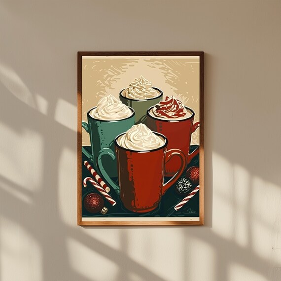 Retro Hot Cocoa Bar Wall Art – Vintage Holiday Kitchen Print, 50s Style Winter Drink Poster, Cozy Christmas Cocoa Station Decor