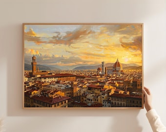 Florence Duomo Sunset Oil Painting Print, Italian Cityscape Canvas Wall Art, Framed Italy Decor, Tuscany Home Art, Travel Gift