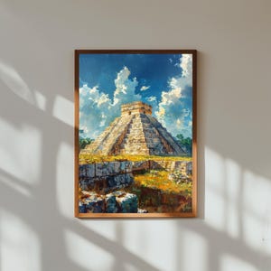 Chichen Itzá El Castillo Watercolor Print – Mayan Pyramid Art, Mexico Travel Poster, Ancient Ruins Wall Decor, Historic Landmark Art