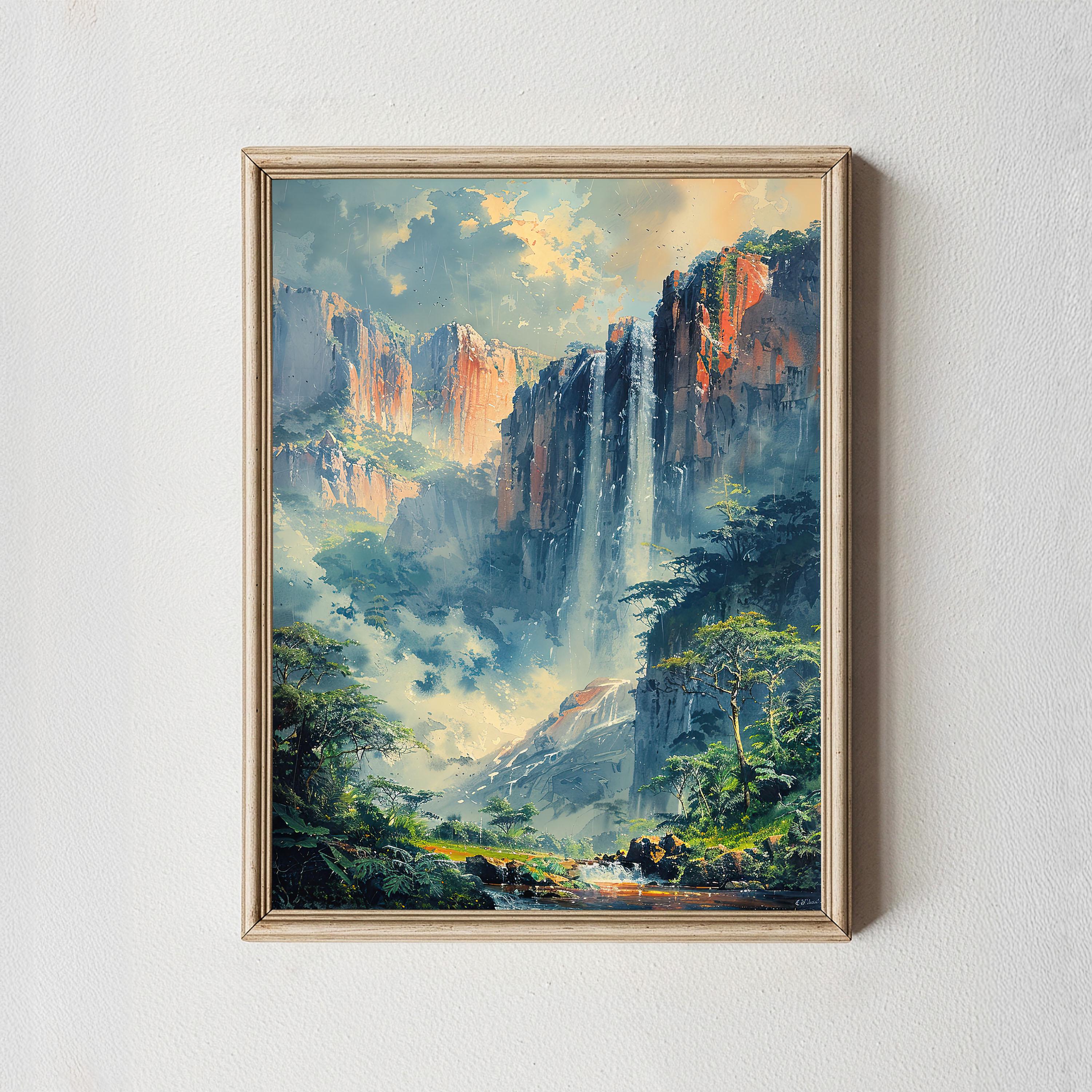 エンジェルフォールズ水彩画：ベネズエラのジャングル風景画 - Etsy 日本