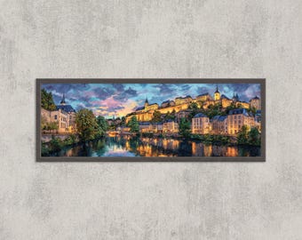 Luxembourg City Twilight Watercolor Art Print: Museum Quality Decor
