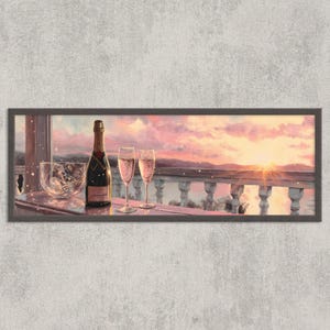 Champagne Sunset Balcony View: Watercolor Style Fine Art Print