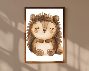 Baby Hedgehog Watercolor Print: Woodland Nursery Decor