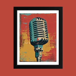 Retro Microphone Canvas Art: 50s Style Music Print