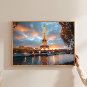 Paris Eiffel Tower Sunset Print: Romantic Cityscape Photography