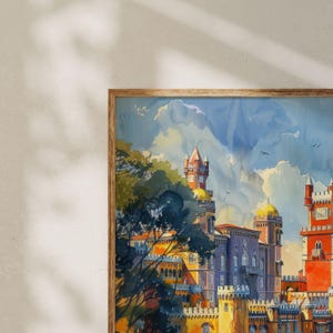 ""Pena Palace"" Aquarell Gemälde: Burg Sintra Portugal Kunstdruck." Bild 5