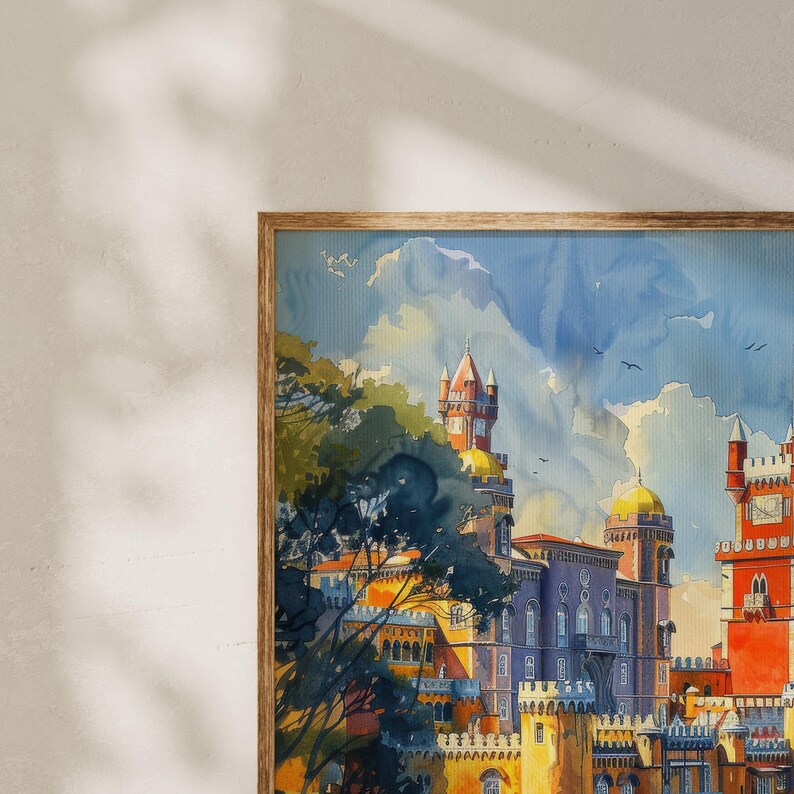 ""Pena Palace"" Aquarell Gemälde: Burg Sintra Portugal Kunstdruck." Bild 5