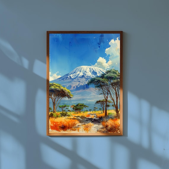 Mount Kilimanjaro Watercolor Painting: African Safari Landscape