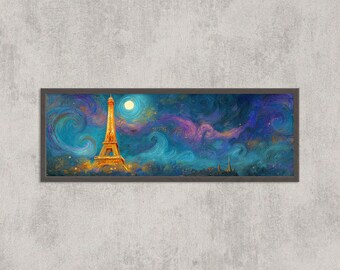 Lámina artística con cielo estrellado de la Torre Eiffel: decoración romántica de París por la noche