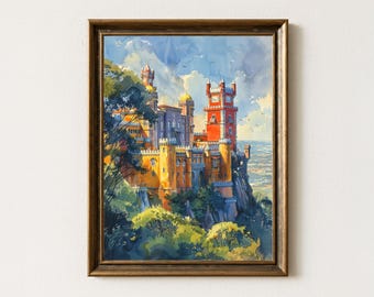 Pena Palace Watercolor Painting: Sintra Portugal Castle Art Print