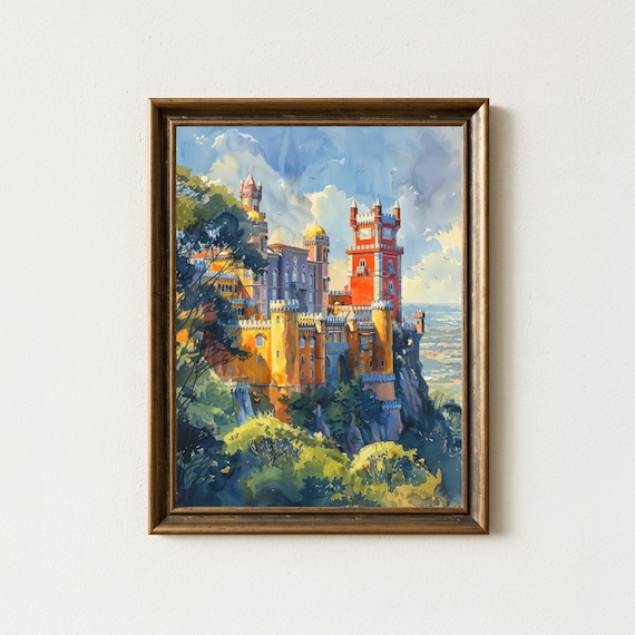 Pena Palace Watercolor Painting: Sintra Portugal Castle Art Print