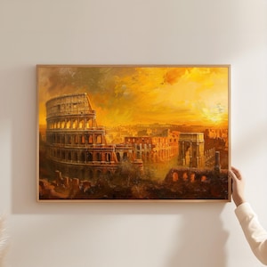 Colosseum Golden Sunset Canvas Print: Rome Landmark Wall Art