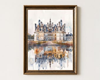 Château de Chambord Watercolor Print: French Castle, Loire Valley Art