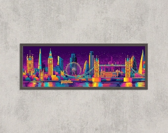 Impression pop art néon Londres Skyline : Big Ben, Tower Bridge