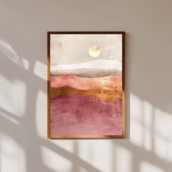 Abstract Desert Horizon Painting – Minimal Earth Tone Wall Art – Modern Boho Landscape Print for Living Room or Bedroom