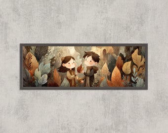 Autumn Kids Illustration: Whimsical Fall Forest Panorama Wall Art