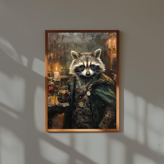 Animal Portrait Oil Painting Print | Animals in Suits Wall Art | Vintage Style Dressed Animal Art | Funny Pet Decor | Quirky Gift Idea