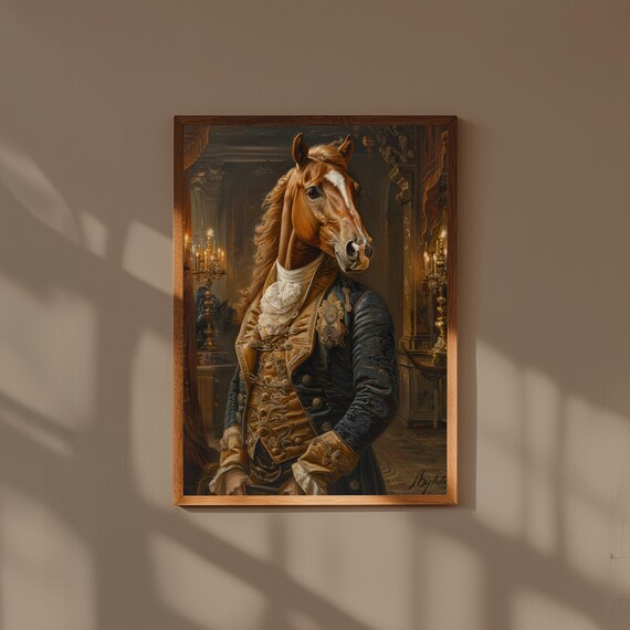 Animal Portrait Oil Painting Print | Animals in Suits Wall Art | Vintage Style Dressed Animal Art | Funny Pet Decor | Quirky Gift Idea