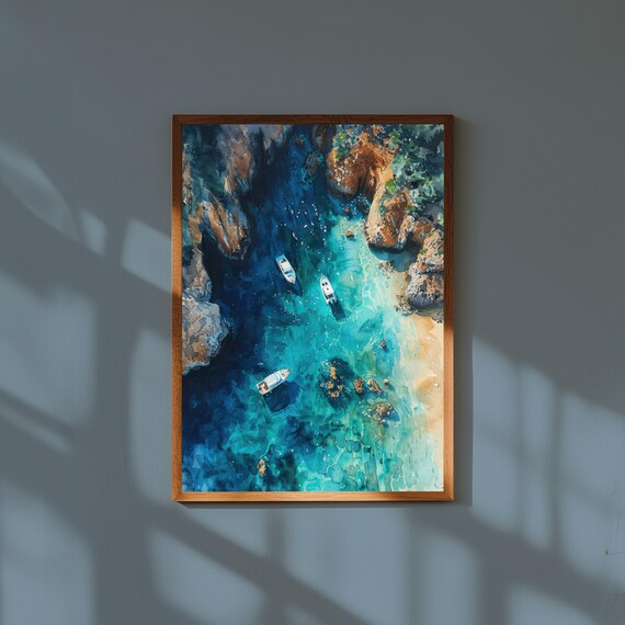 Watercolor Painting of the Great Barrier Reef Australia | Coral Ocean Wall Art Print | Marine Nature Landscape Poster