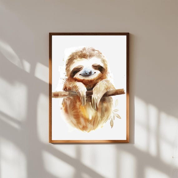 Adorable Baby Sloth Watercolor Wall Art | Cute Nursery Animal Print | Jungle Baby Room Decor | Gender Neutral Baby Shower Gift