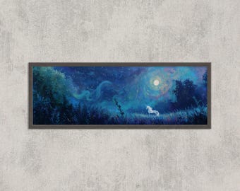 Unicorn Starry Night Sky Canvas Art: Fantasy Moonlit Decor