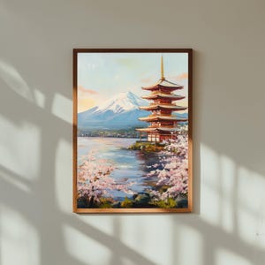 Mount Fuji Japan Painting Poster – Japanese Landscape Wall Art – Minimal Nature Print for Zen Home Decor