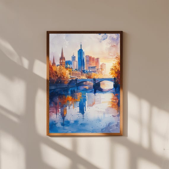 Melbourne Watercolor Wall Art Print | Australia Skyline Poster | Melbourne Cityscape Decor | Urban Travel Artwork | VIC Souvenir Gift