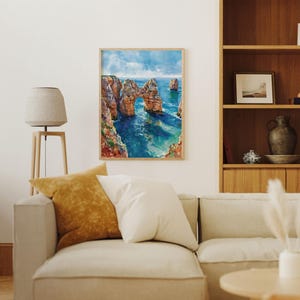 Lagos Portugal Watercolor Print: Coastal Cliff Algarve Seascape image 7