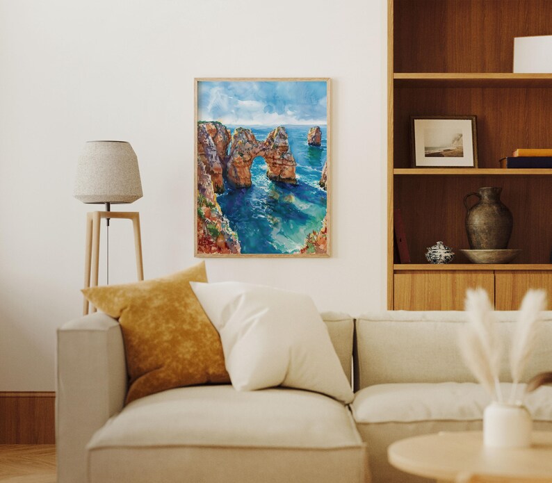 Lagos Portugal Watercolor Print: Coastal Cliff Algarve Seascape image 7