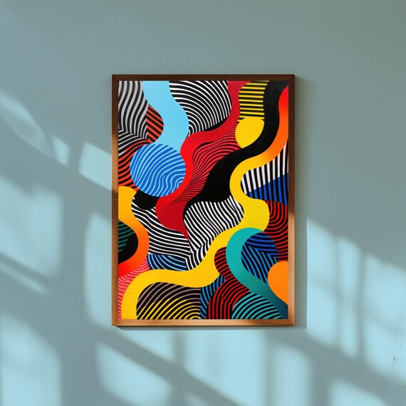 Op Art Wall Art Print, Optical Illusion Geometric Poster, Modern Black and White Abstract Wall Decor, Bold Contemporary Home Art