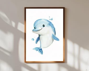 Baby Dolphin Watercolor Print: Ocean Nursery Wall Art