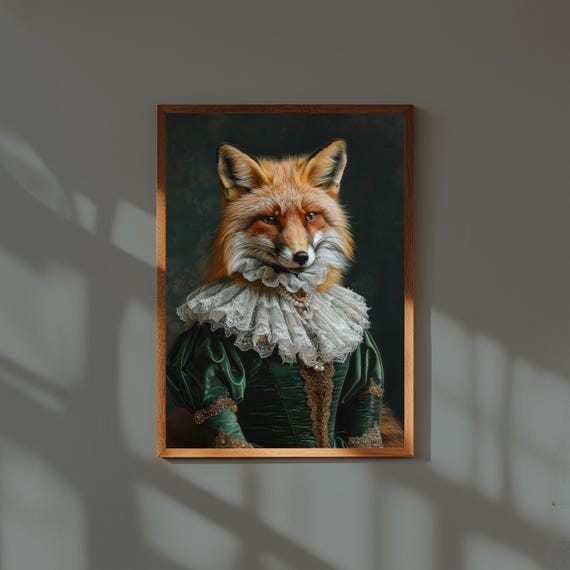 Animal Portrait Oil Painting Print | Animals in Suits Wall Art | Vintage Style Dressed Animal Art | Funny Pet Decor | Quirky Gift Idea